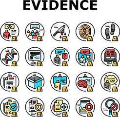 evidence crime police scene board icons set vector