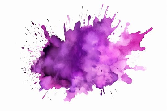 Aquarelle Watercolor Purple Splash Isolated Artistic Feature White Background Generative AI