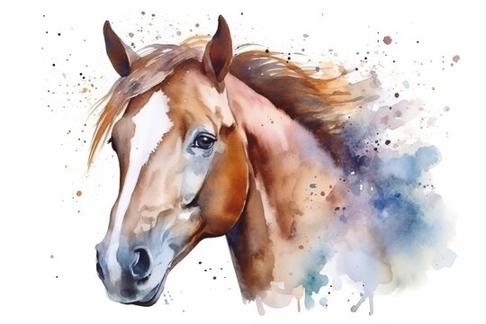 Watercolor Aquarelle Painting of a Horse Graceful Artwork Generative AI
