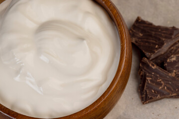 Creamy yogurt with chocolate close up