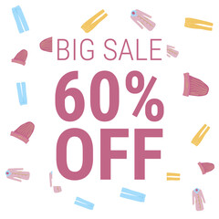 Discount coupon template with spring clothes sale. Design of a colorful banner, poster on a white background. Vector illustration...