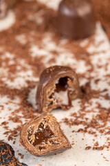 sweet chocolates with soft filling, chocolate pieces