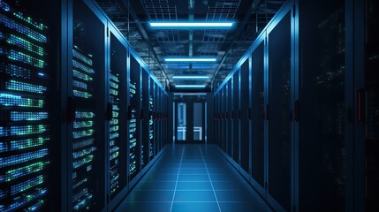 Cutting-Edge Technology in Modern Bright Server Room Data Center Environment Generative AI
