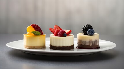 Three Mini Cheesecakes in Different Flavors Delicious Desserts Variety Generative AI
