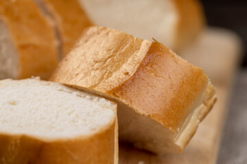 Sliced soft French bread made of wheat flour