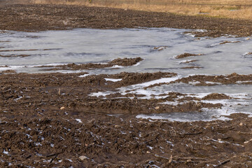 the soil prepared for sowing in the field at the end of winter