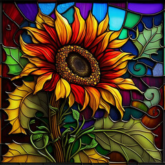Stained glass sunflower, flower art, generated with ai