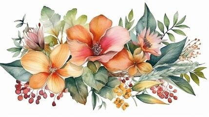 Watercolor Floral Bouquet: Vibrant Hand-Painted Illustration. AI Generated