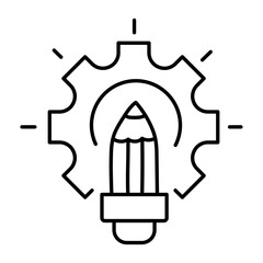 Creative productivity, Gear-driven creativity, Efficient idea generation, Productive ideation, Innovative work processes vector line icon with editable stroke.