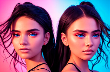 Obraz premium Beautiful twin girls. Generative AI.