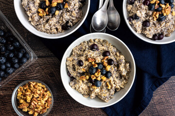 Blueberry Chia Oatmeal Topped with Walnuts: Healthy oatmeal breakfast made with blueberries, walnuts, and chia seeds