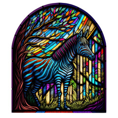 Stained glasss zebra, forest animal wild aminal art, generated by AI