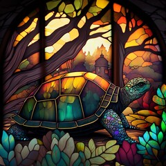Stained glass sea turtle art generated with AI