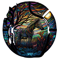 Stained glasss zebra, forest animal wild aminal art, generated by AI