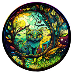 Cat stained glass art, made with ai