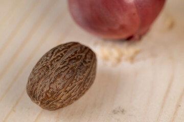 fragrant whole nutmeg in the kitchen