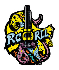 Electric guitar sticker with transparent background. Created with Generative AI technology