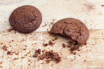 chocolate cookies on a wooden board