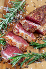 cooked dried piece of pork on the table