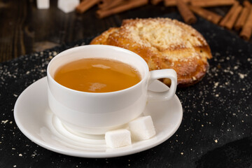 Brewed with hot water tea leaves of green tea