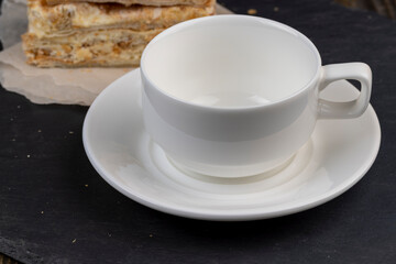 an empty mug with green tea for making tea