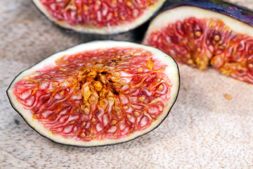 sliced ripe fresh purple figs, close up