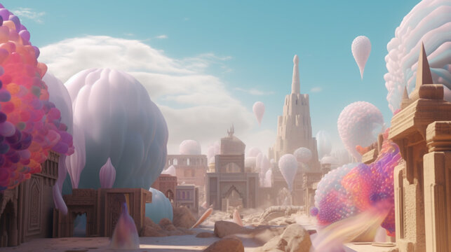 A surreal city in the desert dreamed with Generative AI