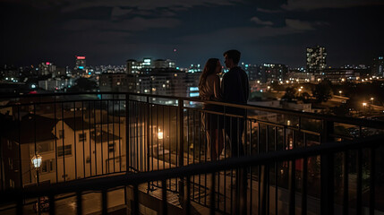 Fototapeta na wymiar Romantic Evening on the Balcony: Lighting Up the City with a Lighter