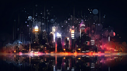 Fototapeta na wymiar Cityscape Nighttime Skyscraper Desktop Background