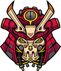 Samurai robot head mascot logo 