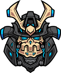 Samurai robot head mascot logo 
