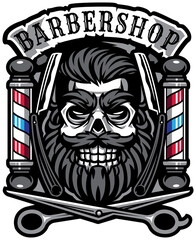 Naklejka premium Skull babershop esport mascot logo