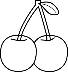 Minimalist cherry vector with transparent background, drawing of cherry fruit in black