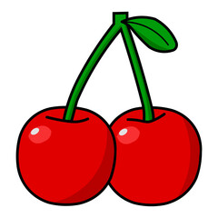 Cherries vector, red fruit with transparent background, drawing of red cherry fruit
