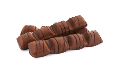 Three tasty chocolate bars on white background