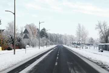 Beautiful view of city street in winter morning