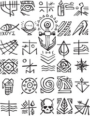 Hand drawn illustration of Christian Symbols.