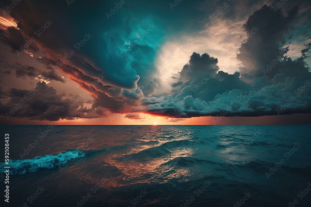Poster sea and clouds in a panoramic picture generative ai