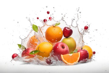 Photo group of fresh fruits with splash water Generative AI