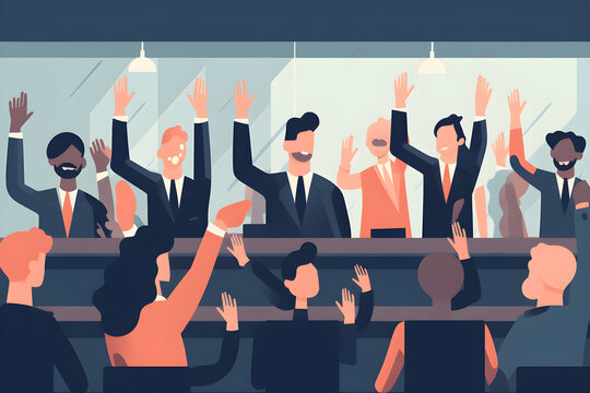 Flat vector illustration A speaker knows how to address an audience. Cropped shot of a group of business people applauding during a meeting.