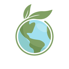 Planet earth icon with leaf protecting it. Save the world, eco-friendly symbol. Environmental conservation.