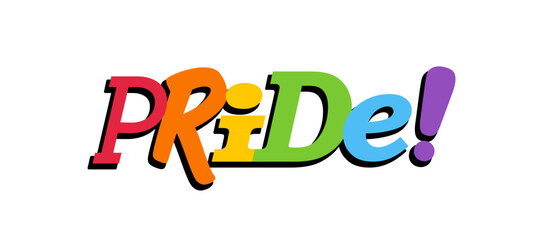 PRIDE Rainbow Lettering in collage Style. Different types, diversity representation. Vector banner.