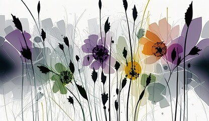 AI-generated illustration of a meadow of wildflowers in the abstract. MidJourney.