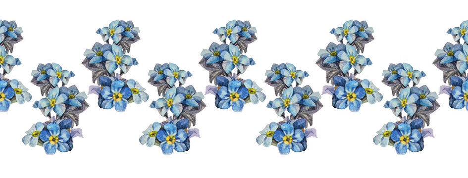 blue flowers watercolor seamless pattern on white clip art preview