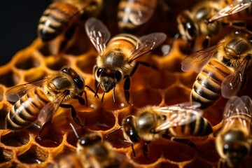 some bees in a honeycomb