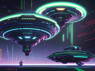 A couple of futuristic ships floating, generative AI