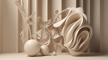 Organic shapes and a beige color scheme  created with generative AI technology