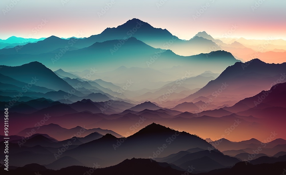 Aufkleber sunrise over mountains with varying gradient layers generative ai