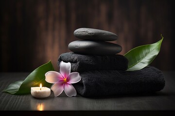 towel with zen stones and orchid