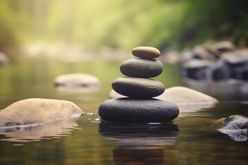 beautiful zen stones in river